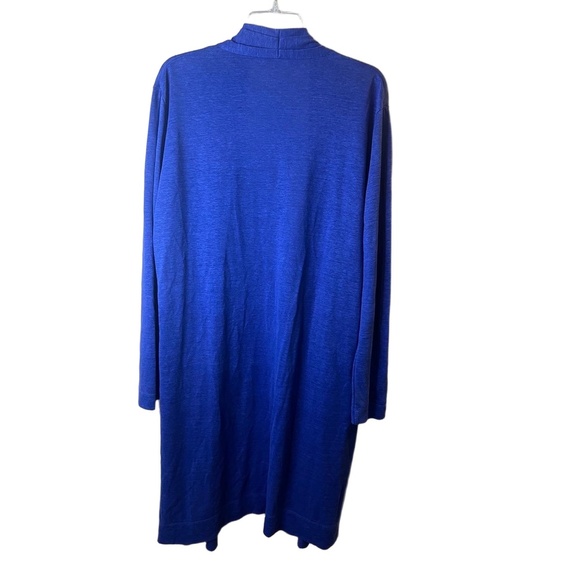 Laurèl By Escada Blue Linen Open Front Knee Length Lightweight Duster Pockets 16 - Picture 2 of 8